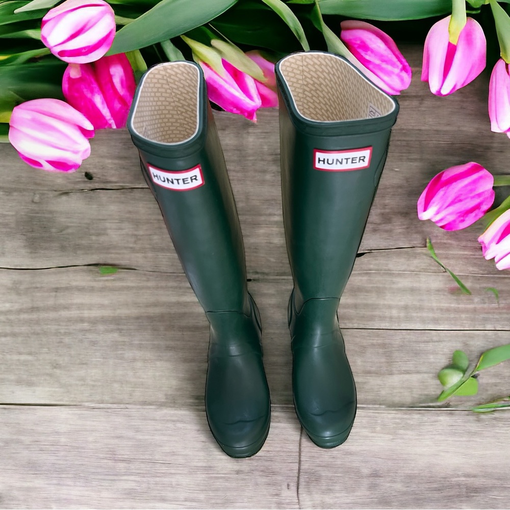 HUNTER ORIGINAL TALL RAIN BOOTS GREEN NWT SIZE 5W L@@K!
